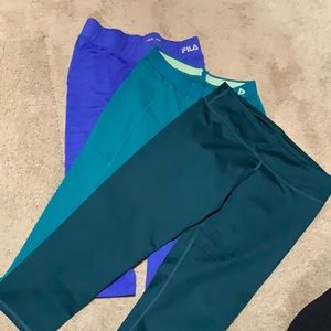 3 pair blue green Capri leggings